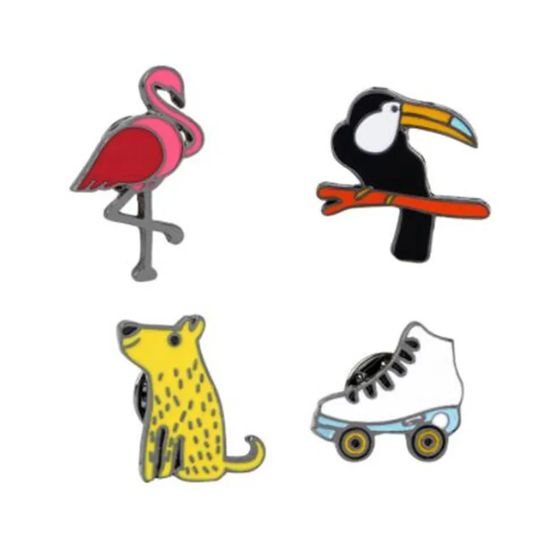 

WKOUD Red Bird Toucan Dog Skate Enamel Brooches Button Pins Denim Clothes Buckle Badge Animal Sports Jewelry Gift for kids
