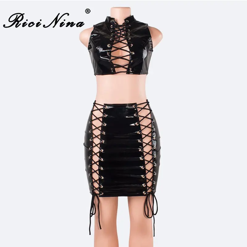RICININA New Women Bandage PU Dress Woman Turtleneck Sleeveless Lace Up Cross Bandage Dresses Bodycon Party Dress Vestidos RICININA New Women Bandage PU Dress Woman Turtleneck Sleeveless Lace Up Cross Bandage Dresses Bodycon Party Dress Vestidos