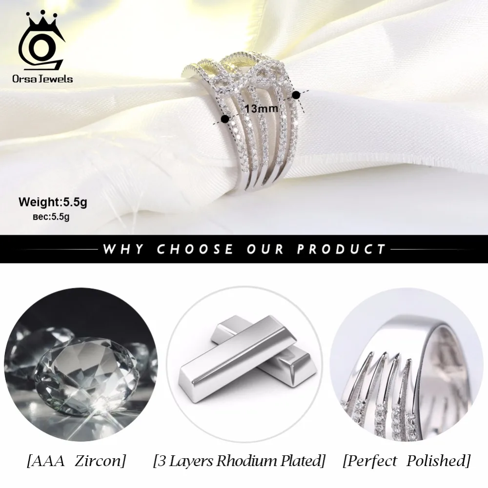 ORSA JEWELS Wedding Band For Female Trendy Pave Setting AAA Cubic Zircon Women Engagement Rings Fashion Jewelry For Gift AOR83