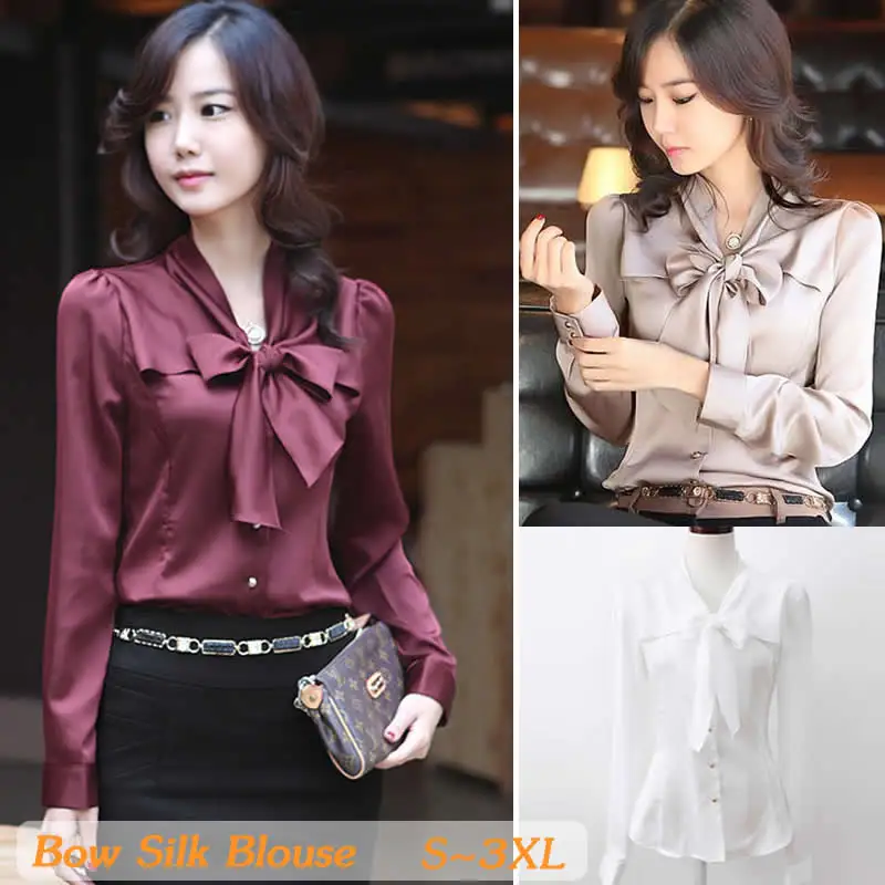 Блузка женская с длинным рукавом и бантом офисная большого размера|top blouse shirt|top