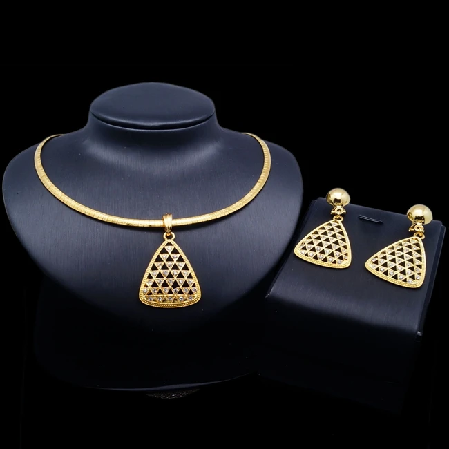 

African triangle Jewelry Sets Pyramid pendant trilateral fashion gold-color lovely party jewels set