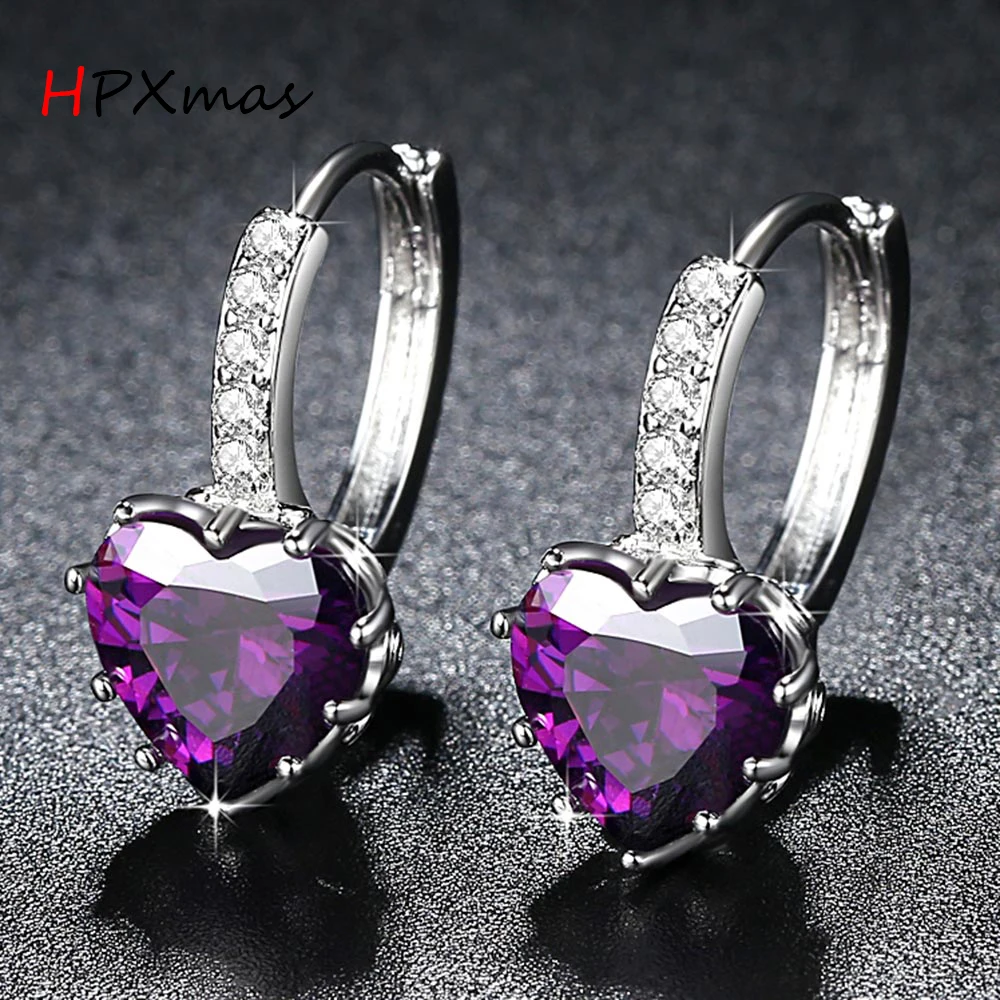 

HPXmas Fashion Sparkling Princess Cut Red black pink Heart Crystal Earrings woman Accessories Jewelry A4