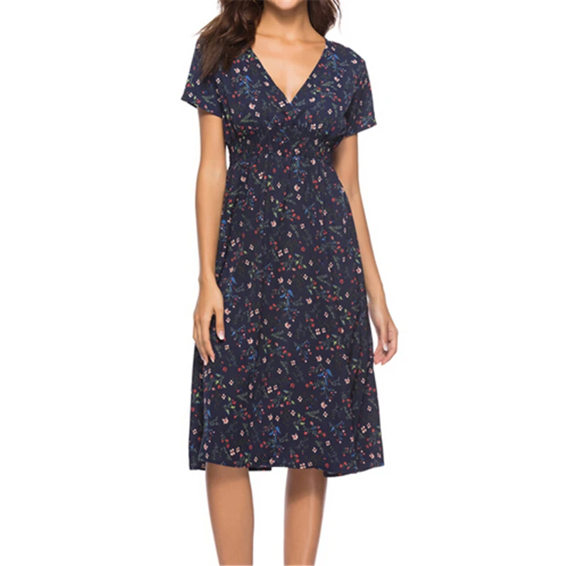 Women Dress Sexy Formal Dress Women Elegant Evening Party Clothes Sundress Floral Deep V Ladies Midi Dresses Womens Dresses