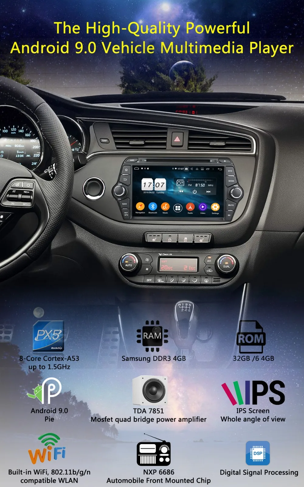 Clearance 8" IPS 1920*1080 8Core 4G RAM+64G ROM Android 9.0 Car DVD Player For KIA CEED 2013 2014 2015 2016 DSP Radio GPS Parrot BT Adas 1