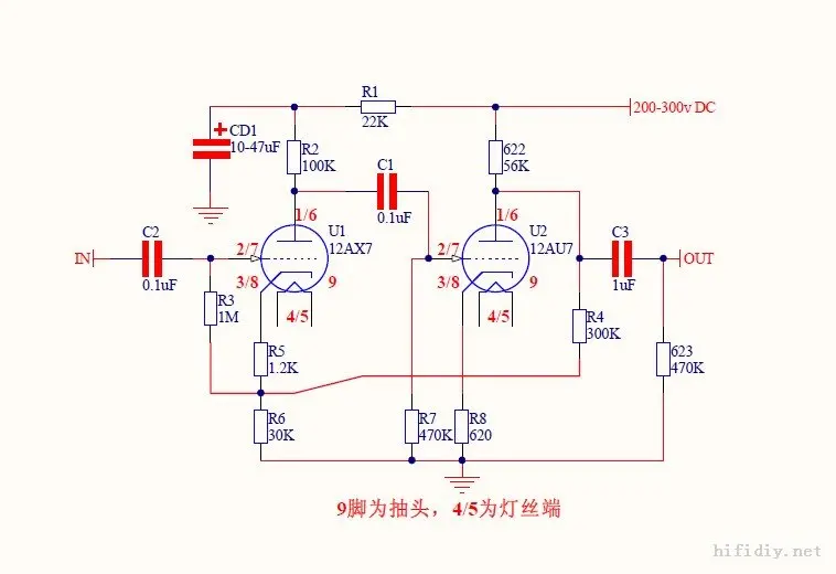 Классическая схема трубки предусилителя платы PCB для 12AX7/21AU7 трубки/PCB