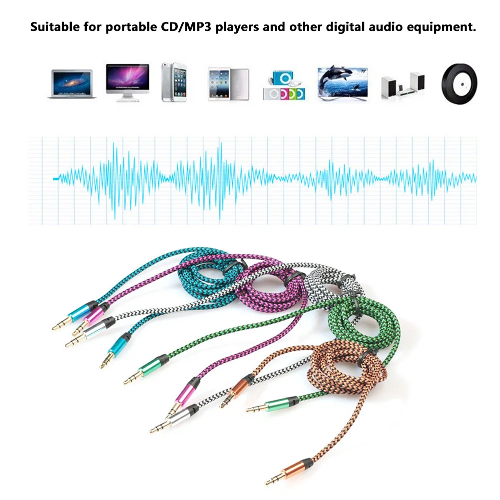 3,5 мм аудио кабель яркий кабель в оплетке автомобиля динамик плеер стерео вспомогательный Aux прочный кабель Auxiliar