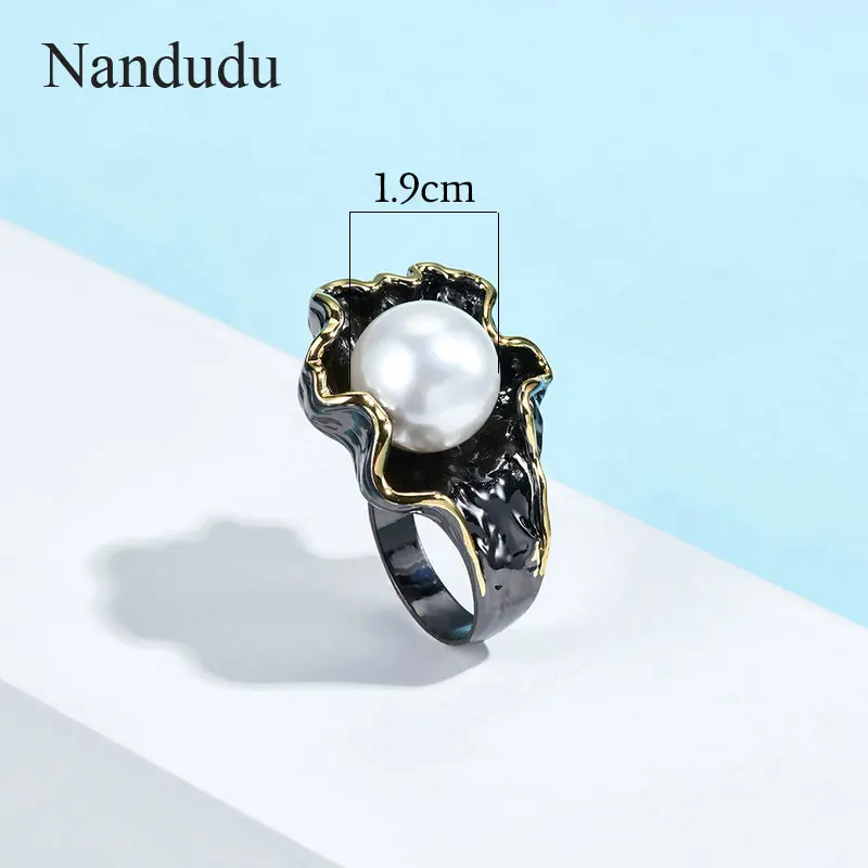 Nandudu, новинка, Сверкающий Лист, кольцо, серьги, ожерелье, цветной кристалл и черный жемчуг, на листе, Ретро стиль, массивные Ювелирные наборы для женщин