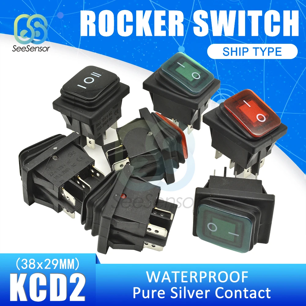 Водонепроницаемый кнопочный переключатель KCD2 SPST 4Pin 6Pin 20A/125V 15A/250V ВКЛ./ВЫКЛ.