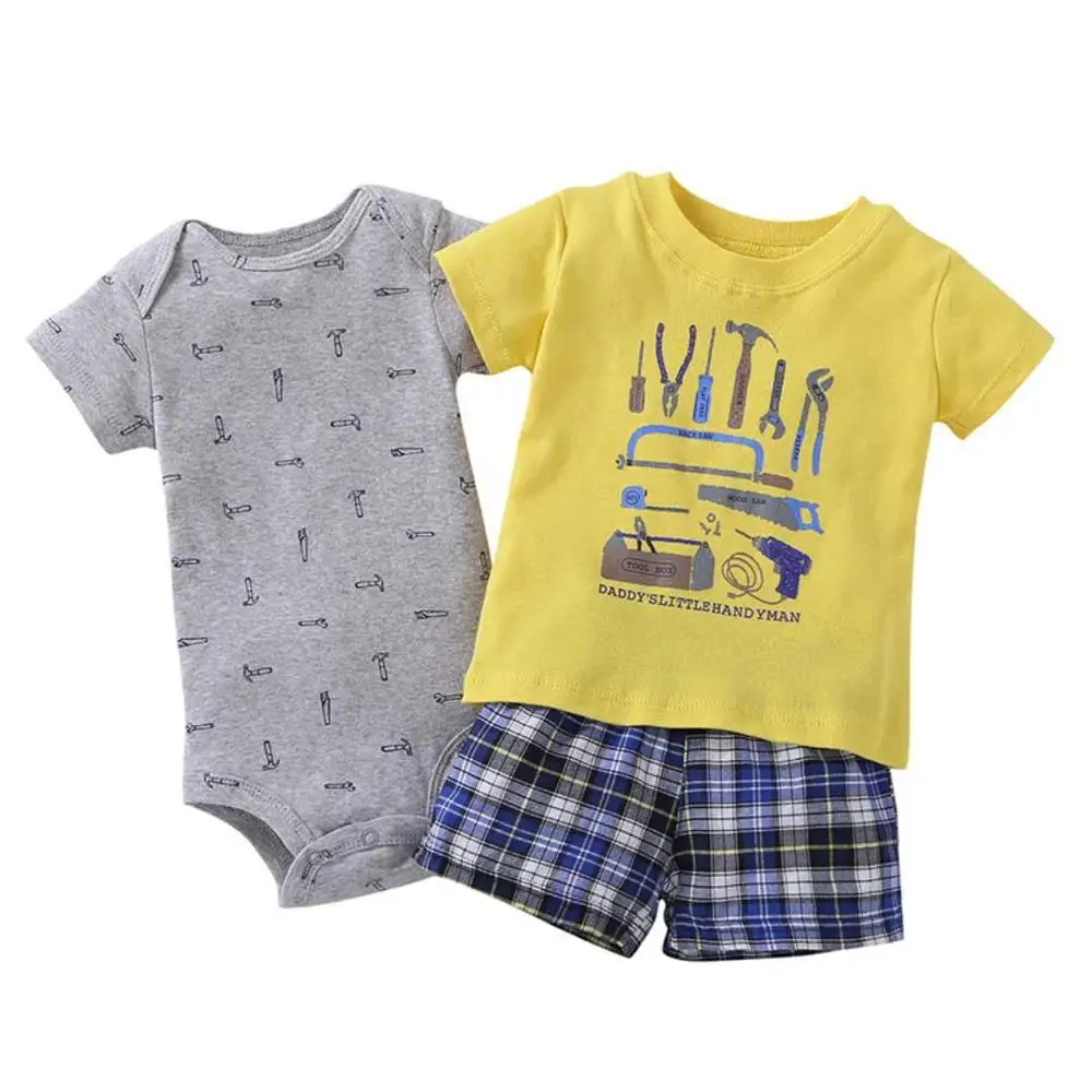 Коллекция года, Модный комплект летней одежды для маленьких мальчиков, детская одежда из хлопка короткий боди+ шорты+ футболка 3 предмета, Одежда для новорожденных - Цвет: F