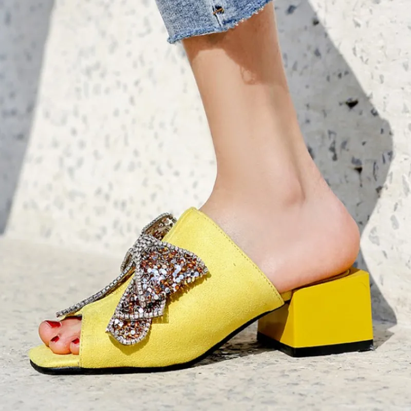

Large Size Rhinestone Women Sandals High Heels Peep Toe Thick Heel Women Slides Summer Shoes Comfortable Ladies Sandals