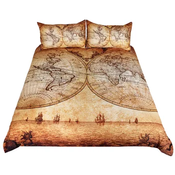 

3pcs Navigation Bedding Set World Map Duvet Cover Twin Full Queen King Couple wedding Quilt Set Adult Double Bedding Sheets