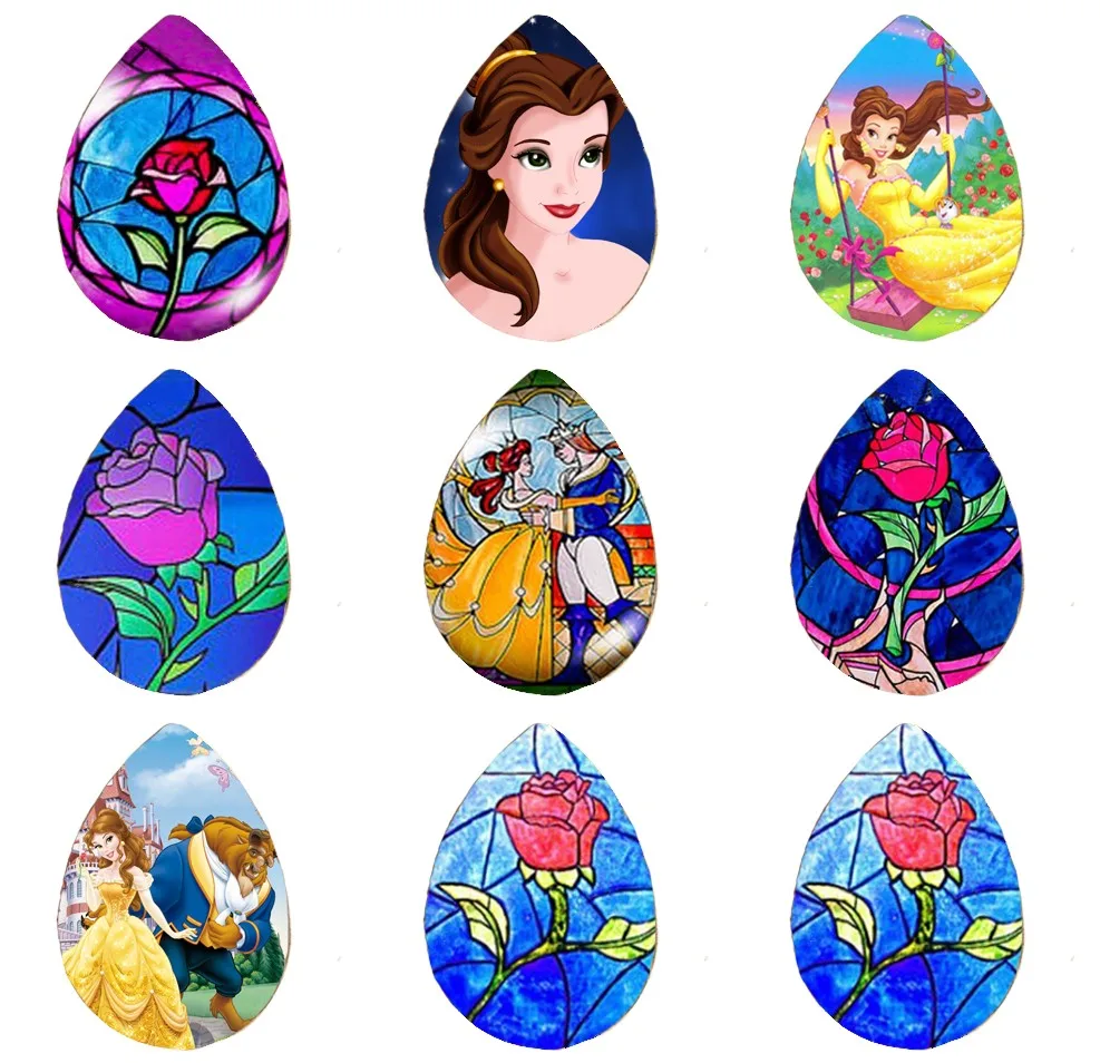 

5pcs 18*25mm Rose Necklace Beauty and the Beast Princess Tear Drop Handmade Photo Glass Drop Style Cabochons Jewelry Accessories