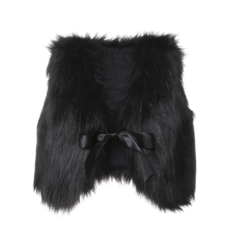 Autumn NEW Baby Girl Faux Fur Vest Waistcoat Kid Warm Winter Jacket Outwear Coat 6-12M 1-5Y - Цвет: Черный
