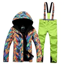 GSOU зимний женский лыжный костюм, для спорта на открытом воздухе защищающие от ветра толстые теплые водонепроницаемые однобортные лыжные куртки+ лыжные брюки размер xs-l