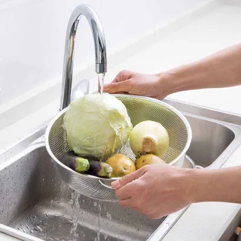 

Large Stainless Steel Binaural Drain Basket Strainer For Vegetables Fruit Noodle Rice Washing Kitchen Organizer Container Basket