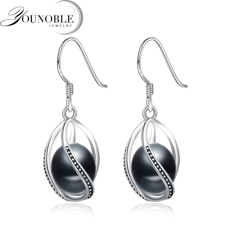 Fashion Cage Earrings For Women,cute Real 925 Sterling Silver Natural Freshwater Black Pearl Earring Girls Birthday Gift