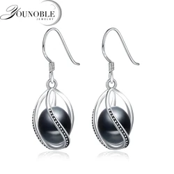 Fashion Cage Earrings For Women,cute Real 925 Sterling Silver Natural Freshwater Black Pearl Earring Girls Birthday Gift