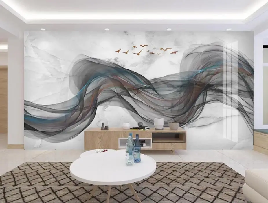 Modern minimalistic abstract ink lines marbled landscape TV background wall modern living room wallpapers Modern minimalistic abstract ink lines marbled landscape TV background wall modern living room wallpapers