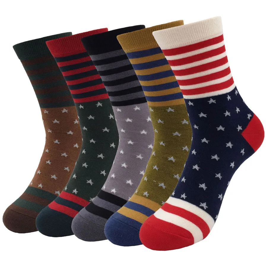 Cotton Men Tube Socks Stars Decorated Non slip Brand High Quality