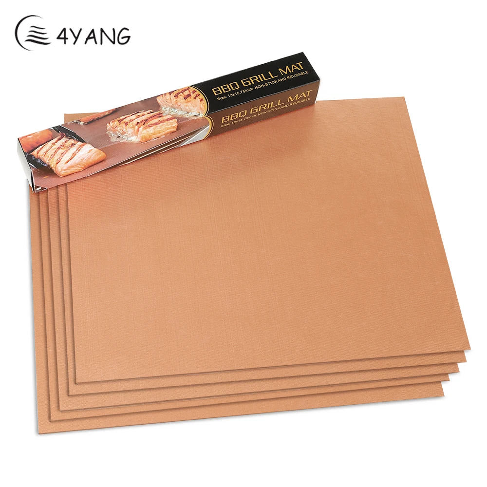 

4YANG 5 PCS/Set 0.2MM Thick Barbecue Grill Mat 33*40CM Reusable Non-Stick Golden Mat BBQ Grill Mats Outdoor Picnic Barbecue Tool