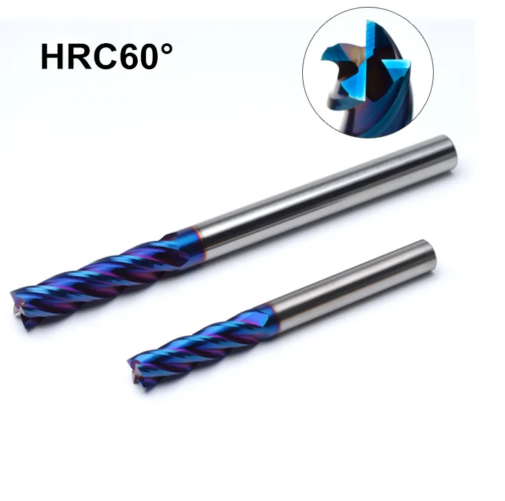 

D5*13*D5*50*4T Solid carbide 4 flutes flattened end mills with straight Slim shank milling cutter HRC65 nACo-Blue Coated