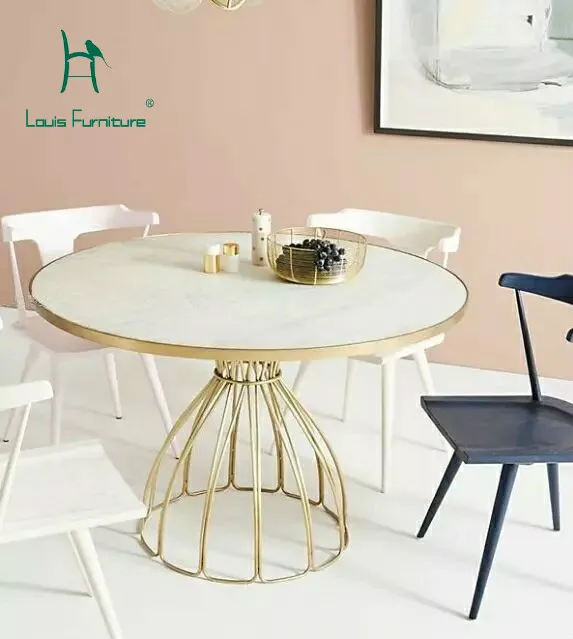 

Louis Fashion Cafe Tables Nordic Marble Iron Gold Round Coffee Negotiating