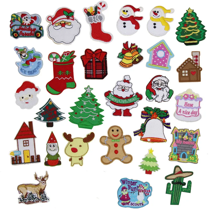 

New arrival 10 pcs Christmas Series Cartoon Patches Embroidered patches iron on holiday Motif Applique embroidery accessory diy