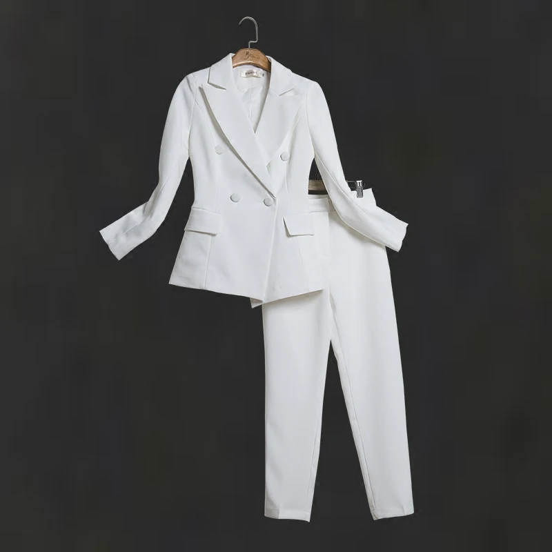 Корейский Профессиональный Тонкий маленький костюм брюки костюм темперамент костюм куртка 2 шт. набор женской одежды для деловых костюмов Весна - Цвет: Белый