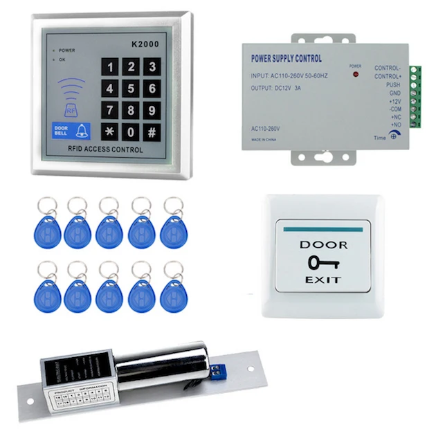 Система контроля допуска к двери комплект RFID автономный контрольный Лер с электрическим болтовым замком магнитный+ 12 В постоянного тока источник питания 125 кГц считыватель - Цвет: Set Five
