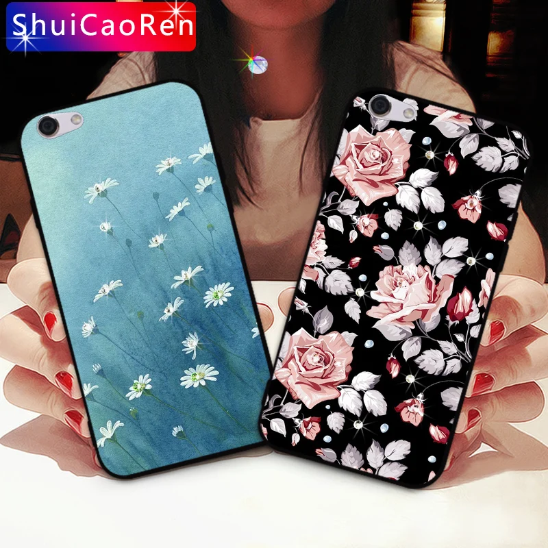 

Luxury Rhinestone Case For OPPO Realme 1 / A73S Silicone Flower Rose Back TPU Cases For OPPO F7 Youth Back Cover