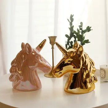 

Luxury Gold Unicorn Figurines Ceramic Decoration Birthday Party Vanity Living Room Accessories Tabletop Ornaments Coin Money Box