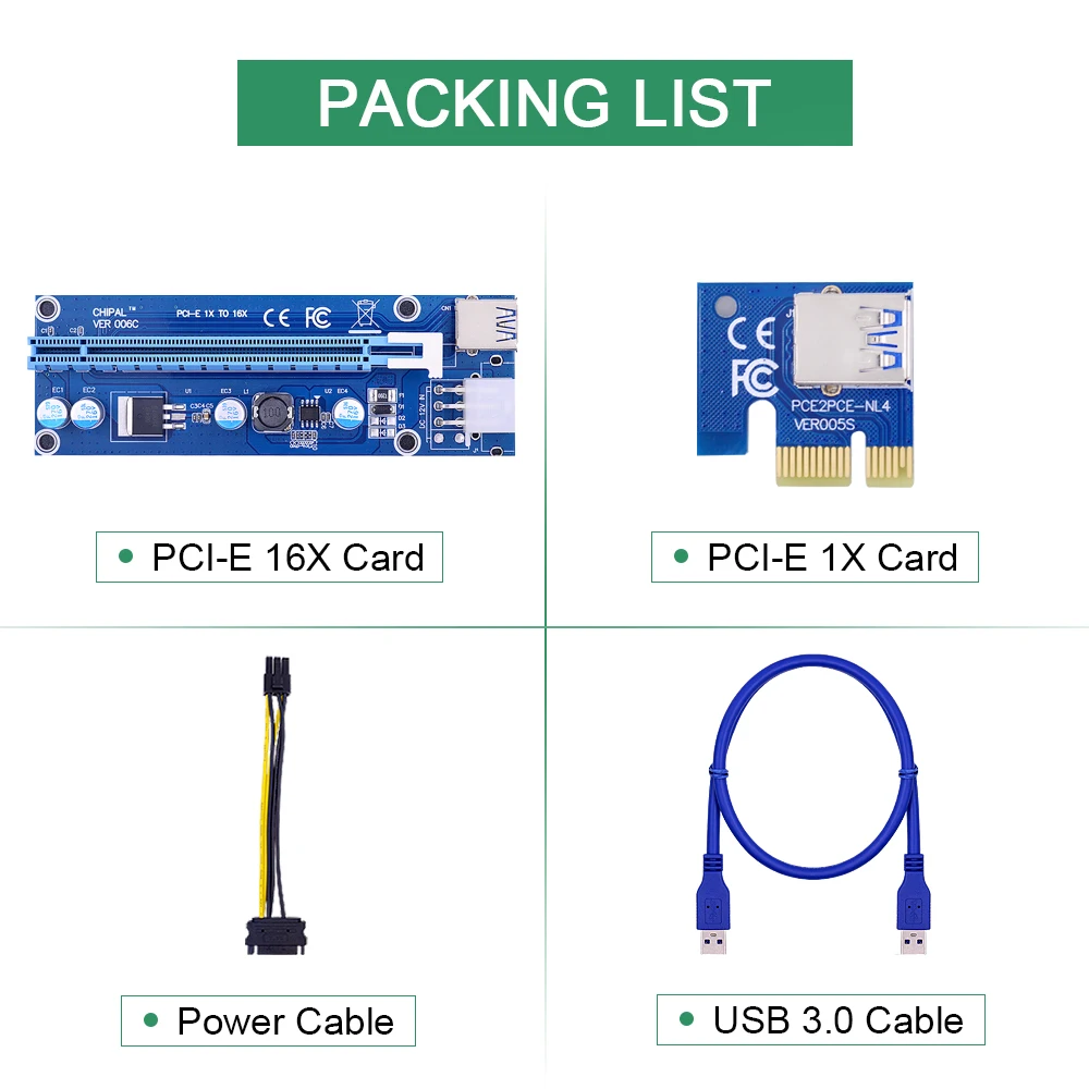 CHIPAL VER006C 60CM PCI-E Riser Card 006C PCI Express PCIE 1X to 16X Adapter USB 3.0 Cable SATA to 6Pin Power