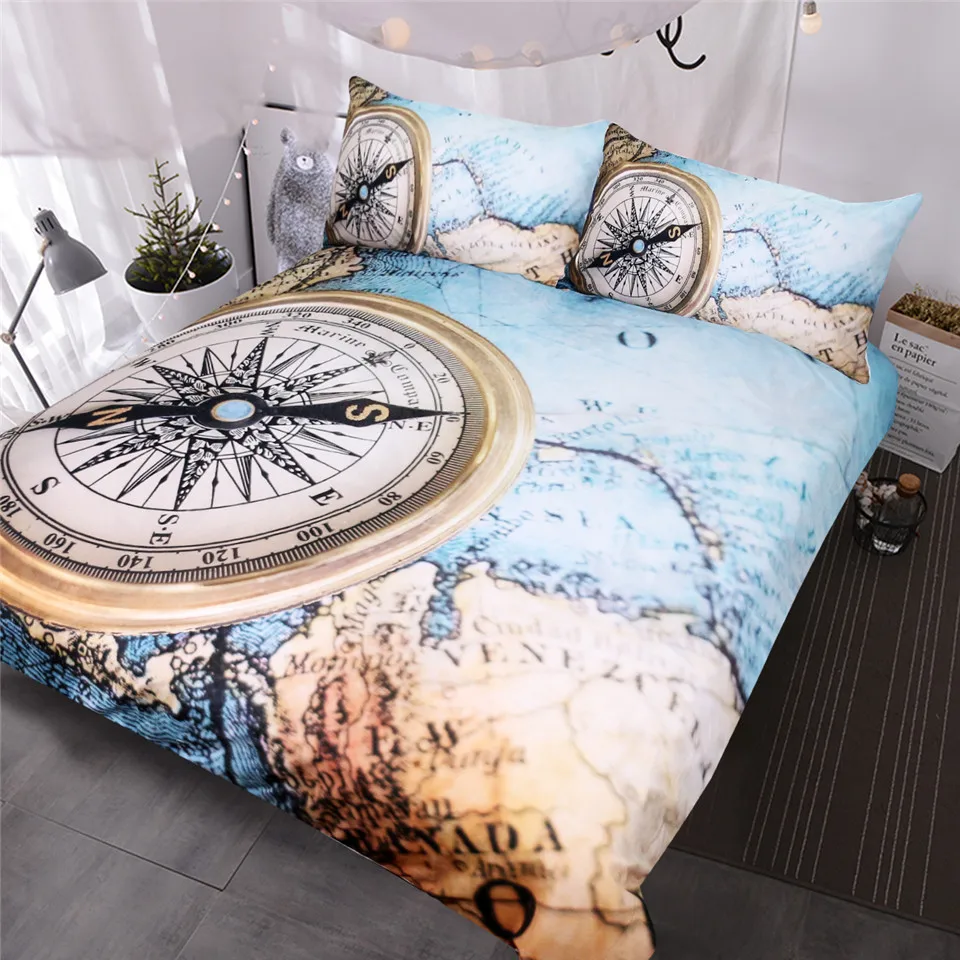 BlessLiving World Map Bedding Set 3D Pass Printed Duvet