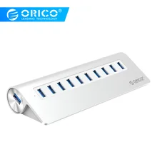 Алюминиевый Концентратор ORICO 10 портов USB3.0 для смартфонов, планшетов, ноутбуков, настольных компьютеров и других устройств Apple