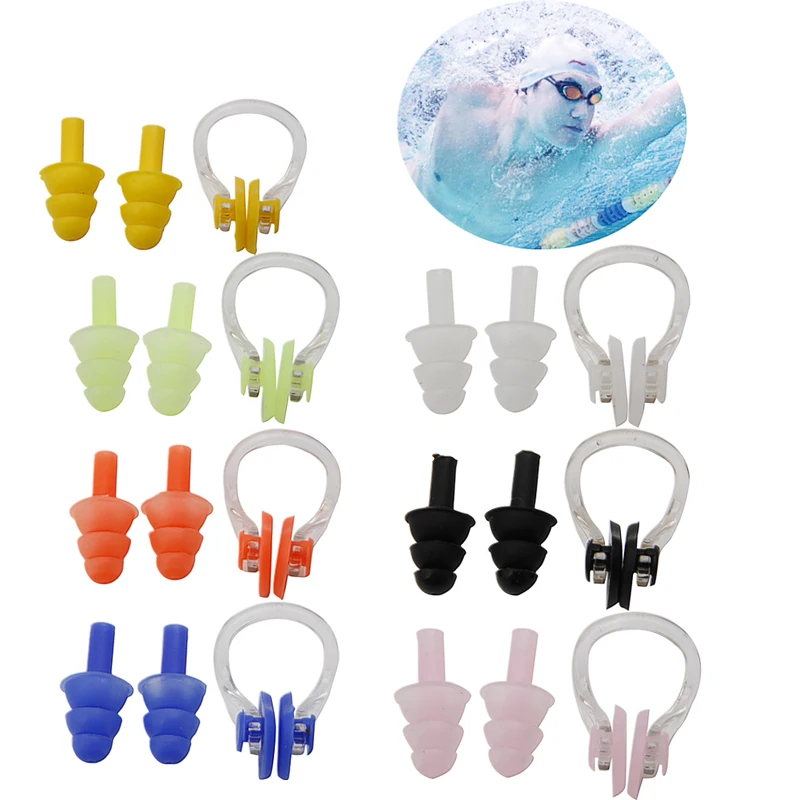 

VSRRWL 1Set Waterproof Soft Silicone Swimming Set Soft Nose Clip + Ear Plug Earplug Tool