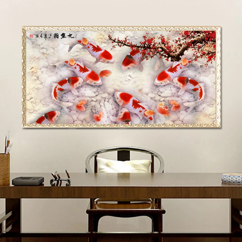 

Diamond Embroidery koi Fish Diy Diamond Painting Nine Fish Graph Cross Stitch Pray Wealth Accumulation A Good Gift For Family