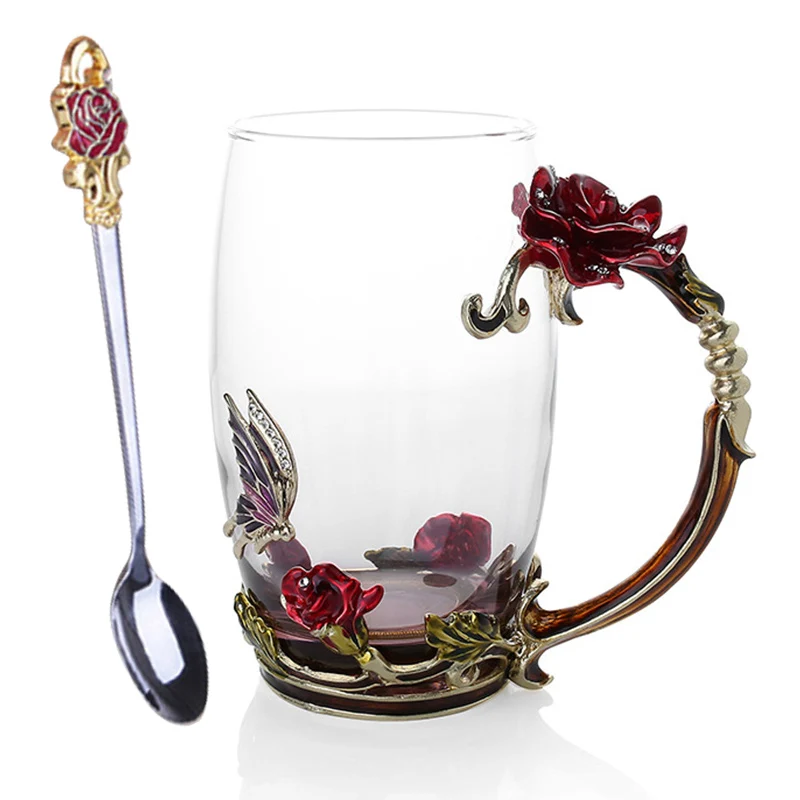 Эмалированная кофейная чайная чашка кружка 3D Роза бабочка стеклянные чашки свадебный подарок LBShipping