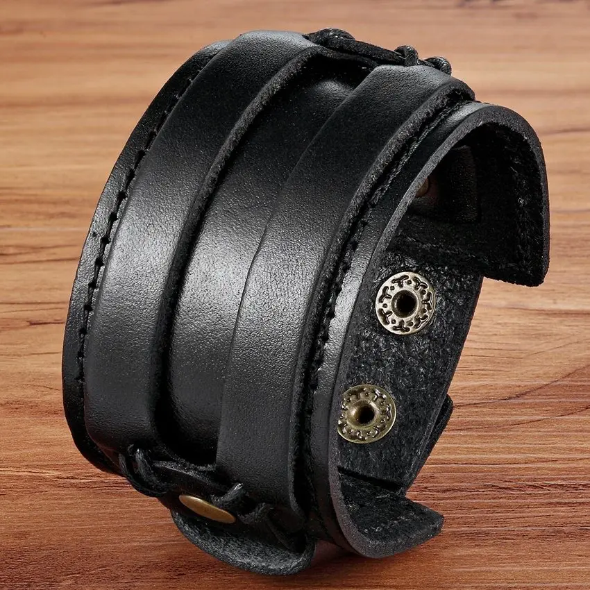 TYO двойной безопасности застежки черный и коричневый цвет PU кожаный браслет 18-20 см размер ремень браслет для мужчин подарок на день рождения скидка - Окраска металла: Black