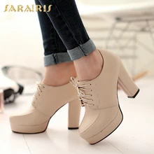 SARAIRIS/Новые весенне-осенние ботинки размера плюс 31-43, обувь на платформе со шнуровкой, женская модная обувь на высоком каблуке из органической кожи, женские ботильоны
