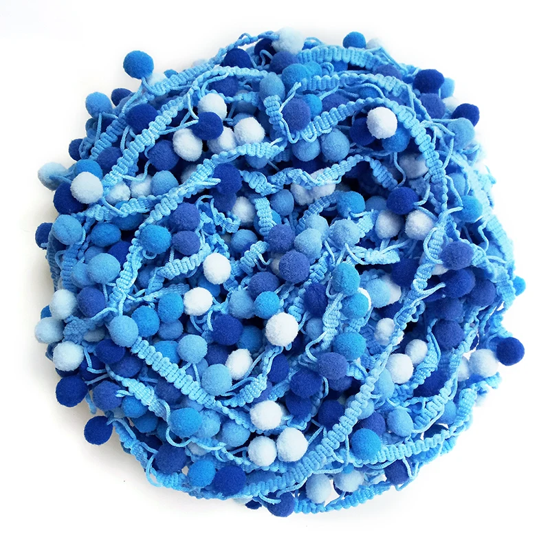 

Blue Series Pompoms Lace Rainbow Pom Pom Tassel Lace Trim Balls Fringe Ribbon Apparel Fabric DIY Craft Sewing Supplies 5 yards