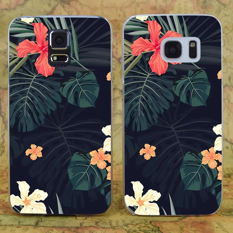 E2961 Dark Tropical Flowers Transparent Hard PC Case Cover For Samsung Galaxy Note S 3 4 5 6 7 8 9 Mini Edge Plus |