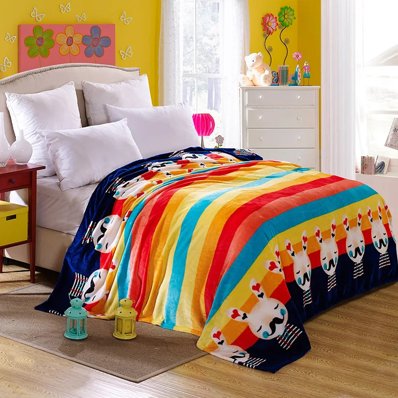 Super Soft Warm Cute Rainbow Strips Print Blanket Fleece Soft