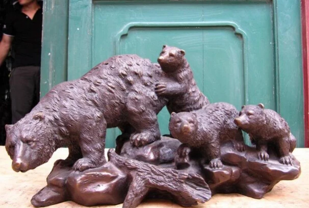 

song voge gem S0804 Chinese Lovely Pure Bronze Carved Four black bear