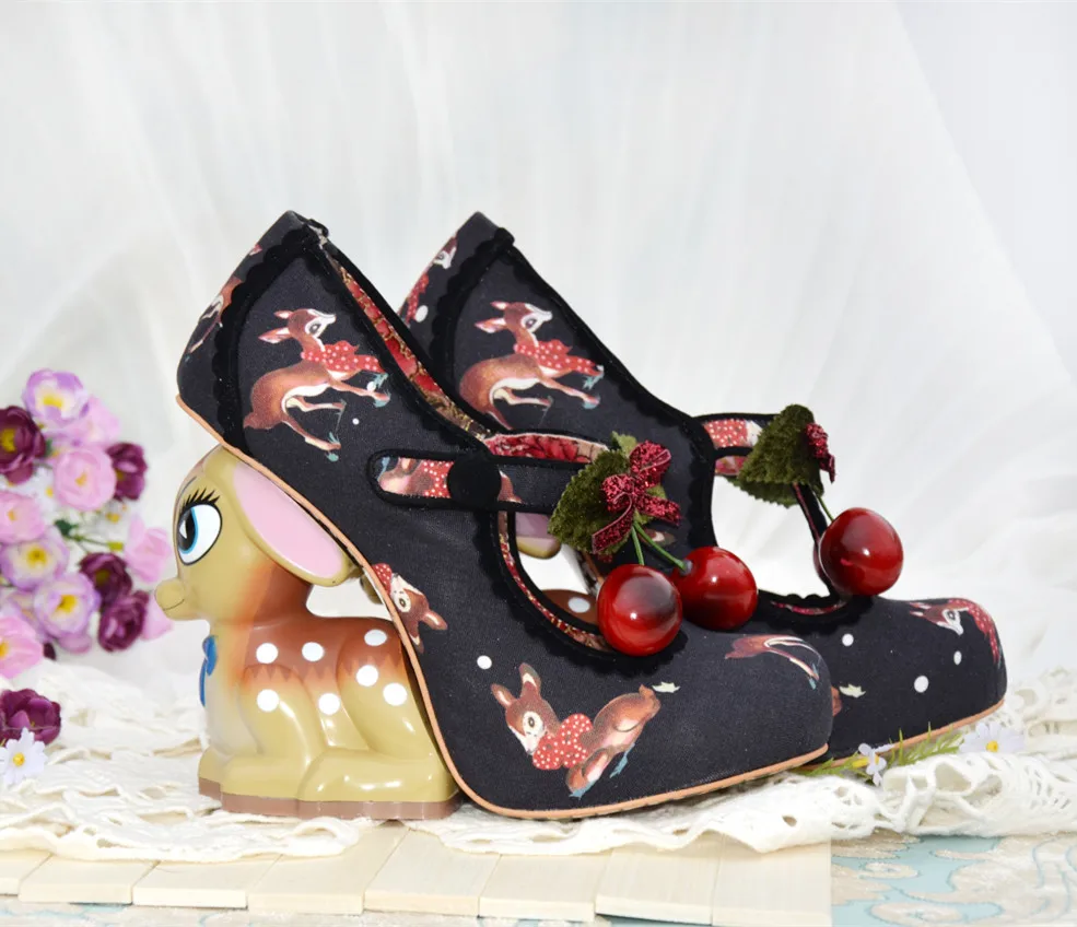 Женские гладиаторские сандалии на танкетке; туфли-лодочки; кожаные свадебные туфли на высоком толстом каблуке с милым олененком; модная женская обувь; sapato feminino zapatos mujer
