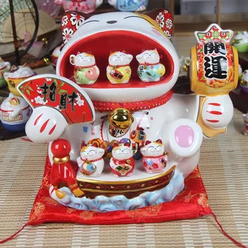 

Oversized Lucky Cat Piggy Bank Animal Figurines Maneki Neko Kitten Ceramic Cat Money Box Home Desktop Decoration R1937
