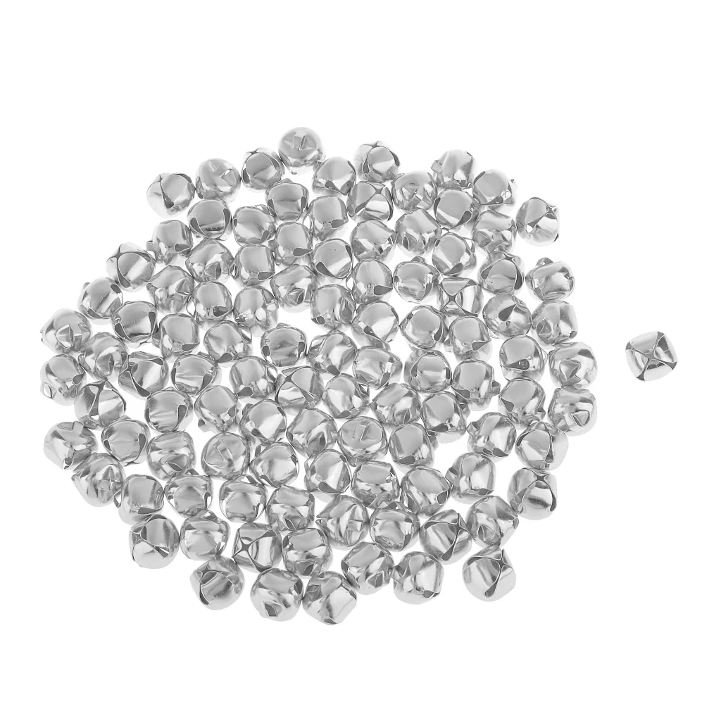 100Pcs Metal Christmas Jingle Bells Pendant Charms DIY Crafts 12mm Silver A