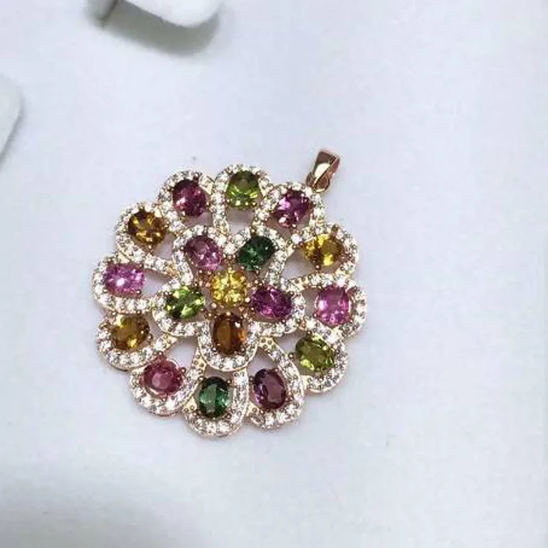 

2017 Collares Qi Xuan_Tourmaline Stone Flower Pendant Necklaces_Real Necklaces_Quality Guaranteed_Manufacturer Directly Sale