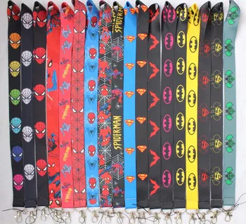 

Hot !500pcs Mix Animation Avengers Hero Batman spider-man Cartoon Neck Strap Lanyard ID Holder Keys Mobile Phone