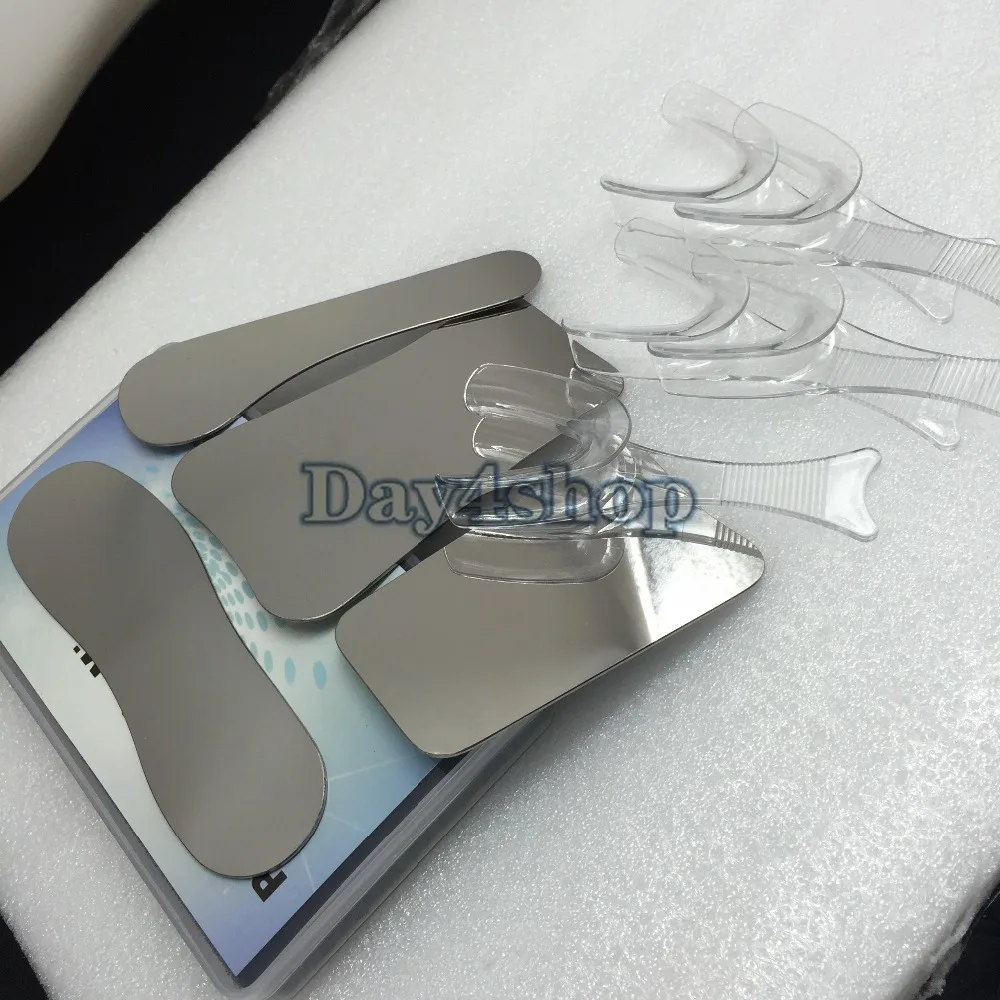 4PCS setDental Reflector Intra oral Glass Stainless Steel Mirrors Photography 5pcs Dental Retractor for Side Lip