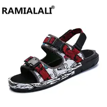 Ramialali/мужские сандалии с тканевым верхом; уличная Летняя обувь ручной работы для мужчин; дышащая повседневная обувь; прогулочные сандалии без застежки
